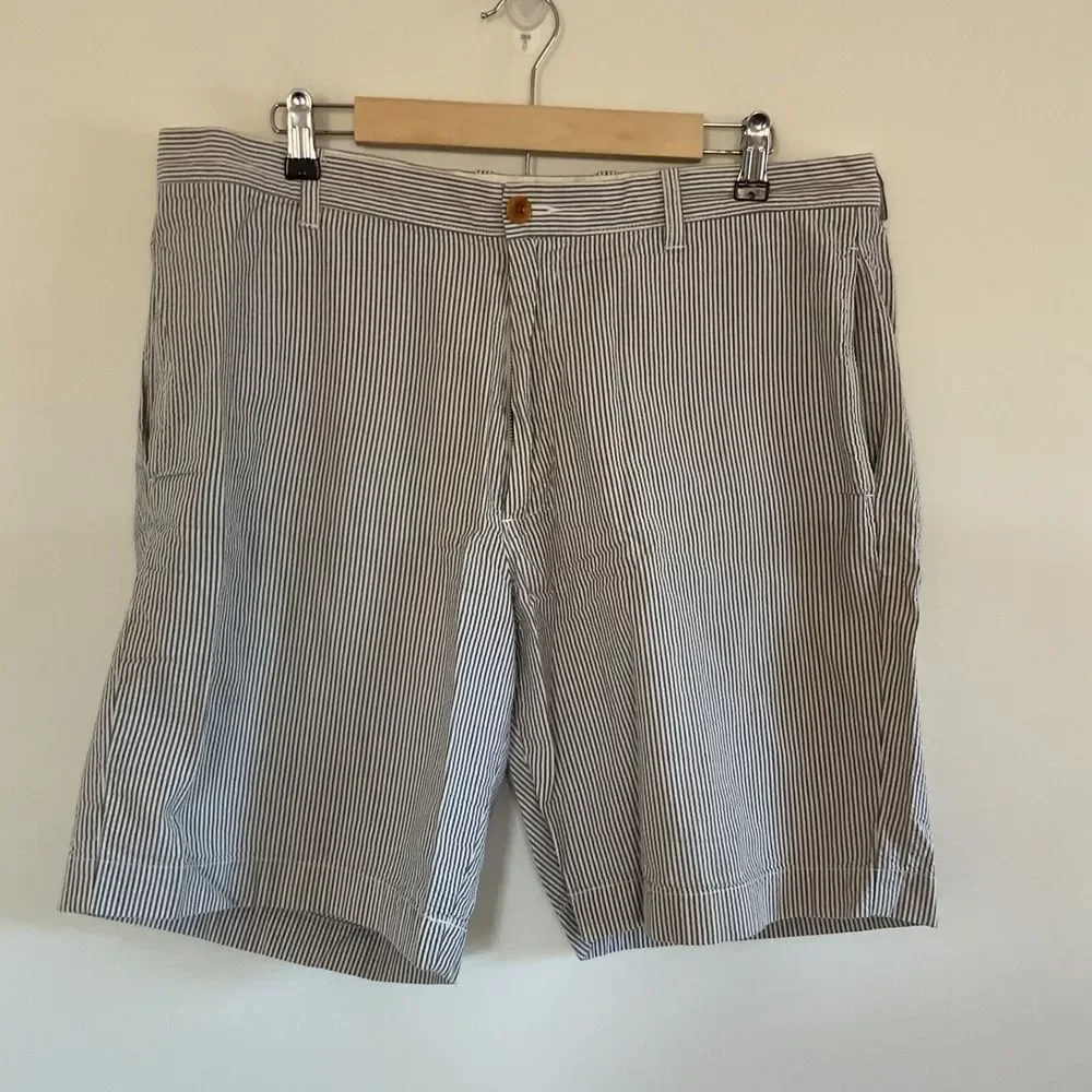 J Crew Seersucker Navy Blue White Striped Chino Preppy Shorts Mens Sz 36 Y2K
